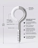 18 vis à œillets, crochets à œillets blancs en acier inoxydable 304 pour le bois, vis à œillets résistantes à la rouille, 25 mm, 30 mm, 40 mm, 60 mm