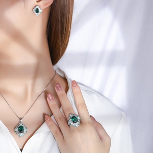 Manufacturer Supplier Eco-friendly Copper Oval Cut 10*12/6*8mm Emerald Green Cubic Zirconia Women's Bridal Jewelry <b>Sets</b> 3 <b>Sets</b> - Product Image 6