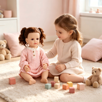 Poupée réaliste en vinyle de 22 pouces, avec des cheveux bouclés et une double queue de cheval, et un pyjama rose, cadeau de fête d'anniversaire pour les petites filles