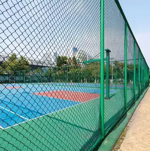 Profesional dilapisi PVC hijau logam rantai Link Mesh basket stadion pagar pengaman lapangan tenis pagar