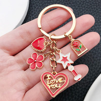 Ballon en alliage en forme de cœur rouge pour la Saint-Valentin, pour porte-clés en forme de rose et de fleur de cerisier, cadeau promotionnel créatif