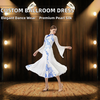 Robe de danse de salon pour femmes, en soie perlée, à fleurs, pour spectacle sur scène, vêtements de danse personnalisés, M-22113