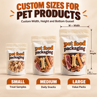 Sachets personnalisés biodégradables refermables avec fenêtre holographique en Mylar pour aliments pour animaux, friandises, croquettes pour chats, chiens, poissons, lait et gelée