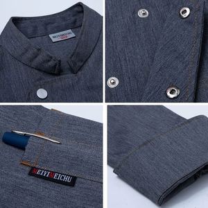 Veste de cuisine à imprimé léopard imperméable bleue et dorée à manches courtes, uniforme de chef américain pour femmes - Product Image 4