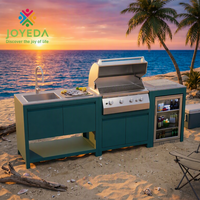 Meubles de cuisine modulaires d'extérieur en acier inoxydable avec robinet, charnières, tiroirs et paniers pour comptoirs et îlots barbecue