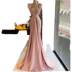 Abito <span class=keywords><strong>da</strong></span> sera S3381L, modello Empire a sirena, con perline, paillettes, pieghe, senza maniche, lunghezza fino al pavimento, personalizzabile, con strascico a cappella, per matrimoni e feste. - Product Image 2