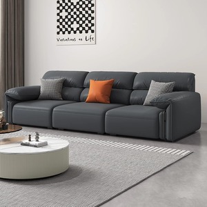 Italian minimalist top grain leather <b>sofa</b> elephant armrest straight couch for living room home large small apartment - Product Image 2