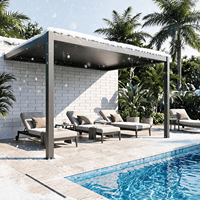 Pérgola inteligente con sensor de lluvia, sistema de drenaje integrado, techo impermeable, control automático, terraza exterior