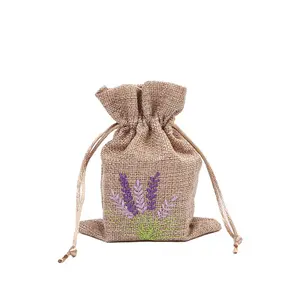 10*14 cm White Cotton Linen Gift Bags Purple Lavender Drawstring Embroidered Bag Drawstring Lavender Bag