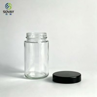 Toples Kaca Bulat Tinggi Ramping Diameter 6.0cm Tinggi 10.5cm, Kaca Transparan Food-Grade Dengan Tutup untuk Grosir