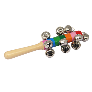 Sonajero con Campanas para el Desarrollo Sensorial del Bebé, Clase de Música, Mango de Madera Colorido con Campanas - Product Image 3