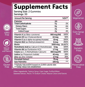 Gomitas para el Cabello OEM para Mujeres y Hombres con Biotina, Zinc, Cola de Caballo, Saw Palmetto, para Cabello, Piel y Uñas, Veganas, 60 Unidades - Product Image 2