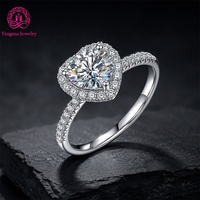 Bague en argent sterling 925 massif avec halo en forme de cœur, diamant moissanite rond brillant 1 carat D VVS1, accent pavé français sur l'axe, pour anniversaire