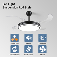 Ventilateur de plafond moderne à LED avec moteur DC silencieux à 6 vitesses et débit d'air élevé, télécommande et lumières à intensité variable pour chambre et salon – Vente directe usine