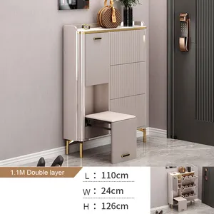 Stool wooden modern furniture entryways luxury thin custom tipping bucket shoes rack cabinet