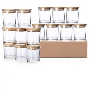 Portavelas único <span class=keywords><strong>de</strong></span> vidrio esmerilado pintado en colores pastel con tapa <span class=keywords><strong>de</strong></span> bambú rústica, para fines <span class=keywords><strong>de</strong></span> decoración <span class=keywords><strong>de</strong></span> interiores. - Product Image 3