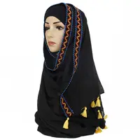 Hijab de algodão com borlas, outras pérolas, 90*180cm, 17 cores, para mulheres, moda musculina, com borlas