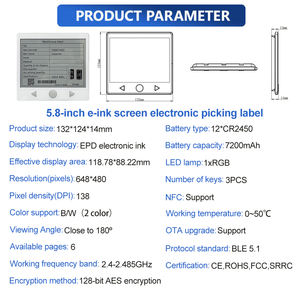 Pick to Light Tag with 5.8-Inch Large E Ink <b>Display</b> NFC Enabled Graphics Support Warehouse Storage Magnet Material EAS Systems - Product Image 2