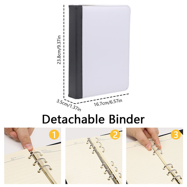 A5 Detachable 6-Ring PU Leather Binder, Two-Tone Refillable Notebook with Card Slots & Inner Pockets