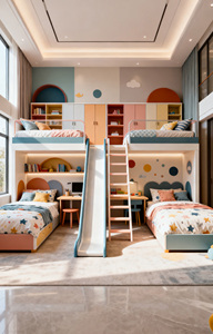 <span class=keywords><strong>Lit</strong></span> cabane style crème pour filles, rose et bleu, en bois, avec toboggan, pour jumelles, bureau sous le <span class=keywords><strong>lit</strong></span> supérieur, personnalisable - Product Image 4