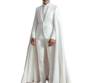 Costume de smoking blanc pour homme avec cape, simple boutonnage, col cranté, style britannique, tenue de cérémonie pour marié et occasions spéciales - Product Image 1