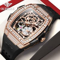 OUPINKE 3220 Montre mécanique automatique pour femme avec logo personnalisé OEM, design squelette évidé de haute qualité et bracelet en caoutchouc