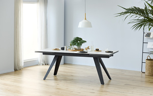 Chất Lượng Tốt Sang Trọng Cơ Sở Thép Hình Chữ Nhật Bàn Ăn Hiện Đại Thiêu Kết Đá Top Mở Rộng Bàn Ăn Thiết Kế Cho Phòng Ăn - Product Image 3