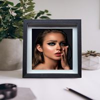 Cadre photo en bois MDF noyer noir et blanc Boîte d'ombre 3D profonde avec cadre d'art décoratif en verre véritable