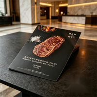 Impression de livrets promotionnels personnalisés pour steaks, carton couché duplex 275 g/m², recto-verso, couleur intégrale, reliure parfaite pour hôtels de luxe