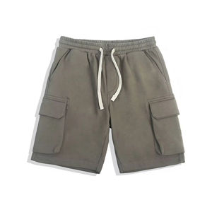 Vente en gros de shorts cargo solides pour hommes taille élastique respirant séchage rapide longueur au genou décontracté coton tissu éponge français shorts de survêtement - Product Image 3