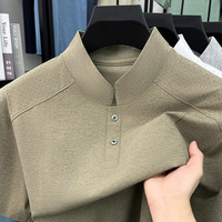 Nouveau T-shirt d'été pour homme en polyester à col court, style chinois, couleur unie, décontracté et perforé