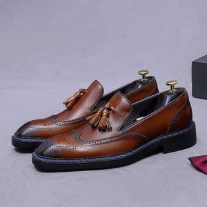 Mocassins en cuir à pampilles pour hommes, à enfiler, à bout carré, décontractés, grandes tailles, chaussures de mariage, toutes saisons - Product Image 2