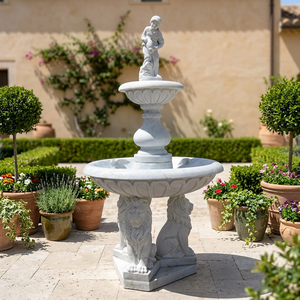 Fontaine de jardin extérieure moderne, unique, en pierre blanche massif, sculptée à la main, artistique, écologique, avec taille personnalisée - Product Image 2