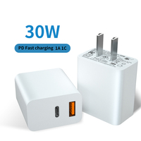 Chargeur Rapide GAN PD 20W et 30W QC3.0 PD3.0 USB-C Type-C pour Téléphone Portable, Approuvé UL CE