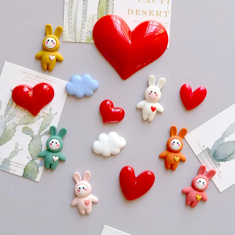 Color Pvc Fridge Magnets Soft Heart Rabbit Animal Refrigerator Magnets 3d Resin Hares Fridge Magnets