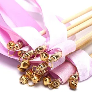 混合色彩色粉红丝绸丝带青睐流光木魔术童话棒愿望丝带魔杖与铃婚礼装饰