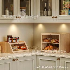 Boîte à pain en bois Yin Nuo à 3 niveaux avec fenêtre transparente, rangement de bureau pour pain et pâtisseries - Product Image 1