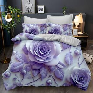 ชุดเครื่องนอนลายดอกกุหลาบสีม่วง 3 มิติ ของโปแลนด์ 3 ชิ้น ปลอกผ้านวมลายดอกไม้เหมือนจริง จัดส่งแบบดรอปชิปปิ้งในสหภาพยุโรป - Product Image 2