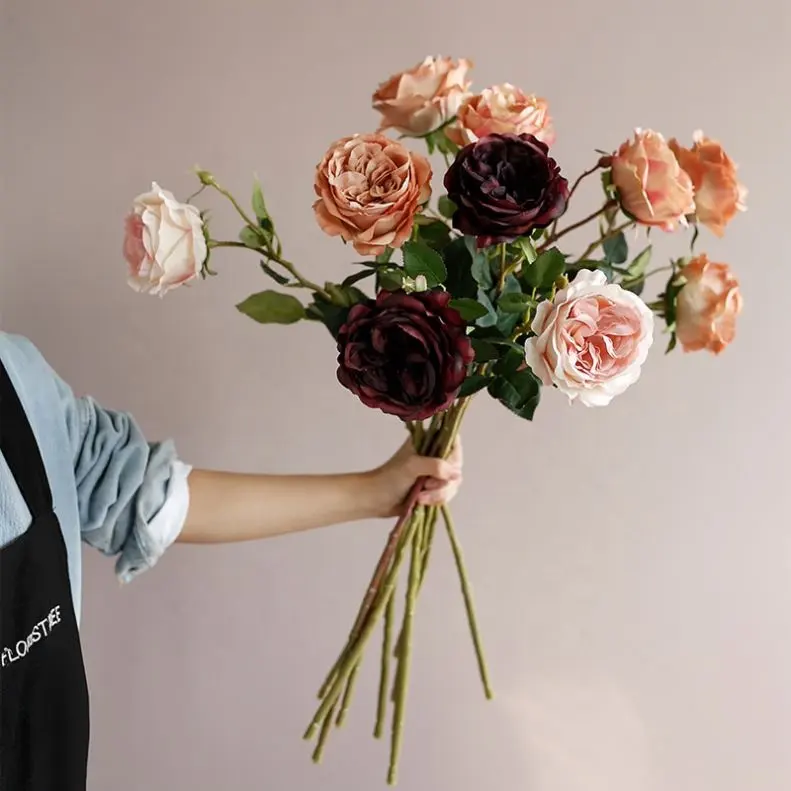 Brand New Decorative Pu Single Rose Flowers Artificial Mini Roses