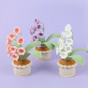 Maceta de Flores Artificiales de Lirio de los Valles de 9 Cabezas Tejida a Mano con Base de Hilo Degradado, Decoración para Escritorio del Hogar, Regalo Festivo - Product Image 5