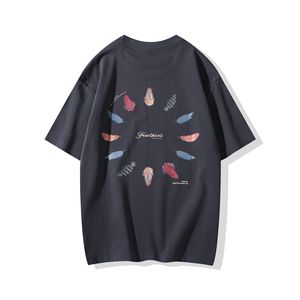 Camiseta de Manga Corta para Hombre, Cuello Redondo, 100% Algodón, 230g, Estampado Digital de Plumas en la Espalda, Anti-Pilling, Tejido Casual, Directo de Fábrica - Product Image 1