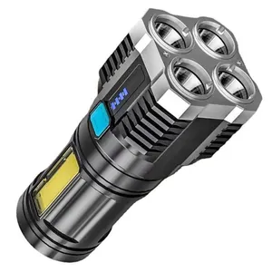 Hersteller wiederauf ladbare Taschenlampe Hochwertige Multifunktions-Kunststoff-4-Kern-LED-Taschenlampe mit hoher Helligkeit USB