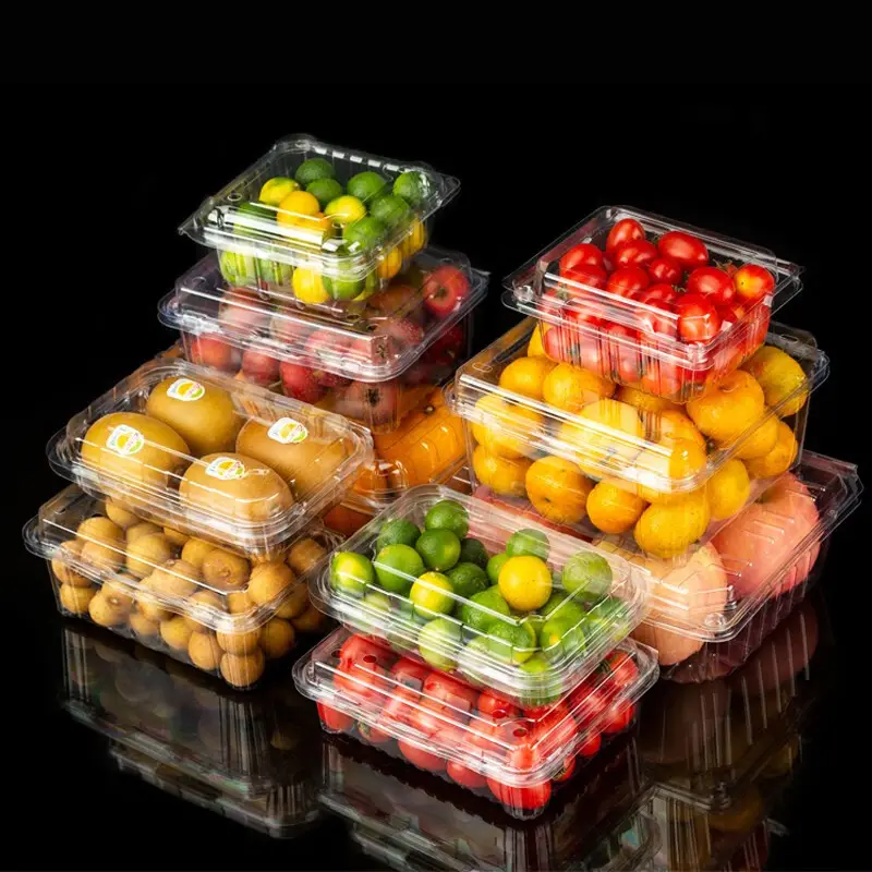 Clear Clamshell Fruit Vegetable Fresh Box Caja de fruta desechable de plástico PET de grado alimenticio