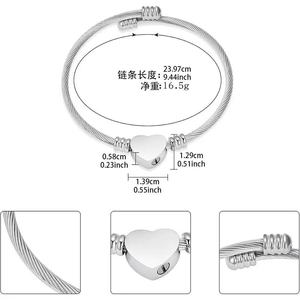 Stainless Steel Heart Shape Ashes Bangle <b>Memorial</b> Keepsake <b>Bracelet</b> Silver Tone Funeral Gift - Product Image 1