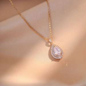 US Local <span class=keywords><strong>Stock</strong></span> Mujeres Luz Collar de lujo Cadena de acero inoxidable Moda Gota Zircon Diamante Collar brillante - Product Image 2