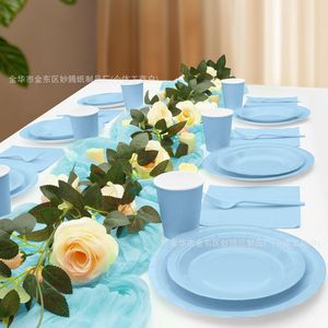 Disposable Party Supplies Kit Blue 25 Pack Plates Cups Forks Napkins For Party Family Gatherings - Product Image 4
