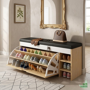 Banco <span class=keywords><strong>zapatero</strong></span> arqueado con soporte reforzado abatible, estilo nórdico moderno, banco de almacenamiento para pasillo, para exhibir zapatos y artículos diversos - Product Image 5