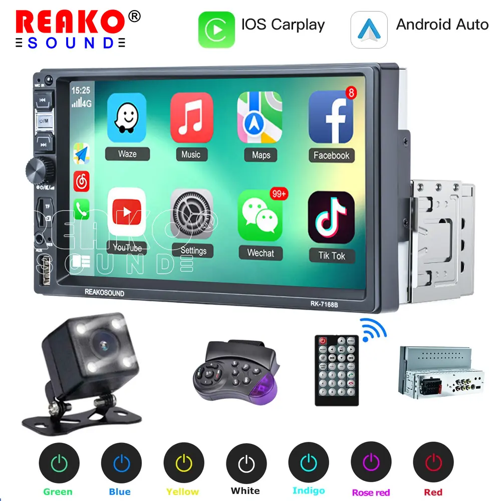 7 pollici 1 Din autoradio lettore MP5 Mirror Link FM BT con Touch Screen di retromarcia Stereo HD Carplay