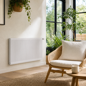 Radiatore a Pannello Orizzontale Contemporaneo in Acciaio Dolce Bianco con Texture a Costine Verticali, Montaggio a Parete, Valvola Termostatica <span class=keywords><strong>per</strong></span> Spa e Lounge - Product Image 2