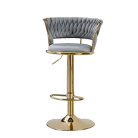 Tabouret de bar moderne et contemporain en métal et velours, pivotant, en cuir, doré, de luxe, pour cuisine